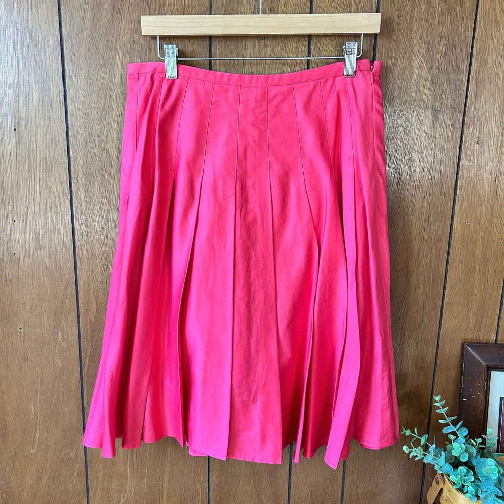 Vintage Ann‎ Taylor Pink Cotton Pleated A-Line Skirt Womens Career Office